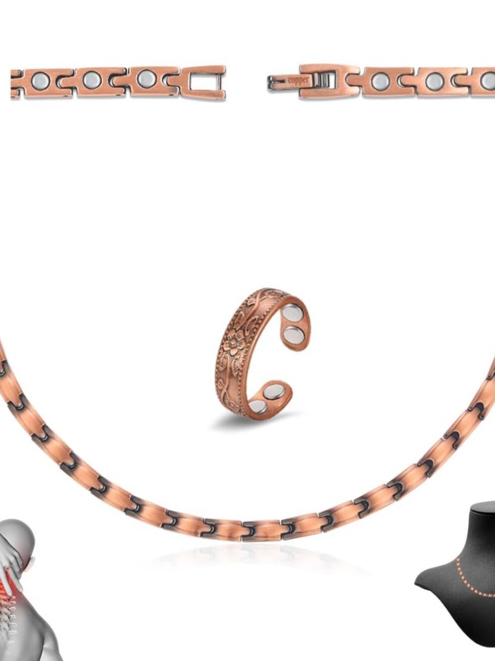Copper Necklace for Women, with 99% Solid Pure Ring Ultra Strength Magnets, Adju